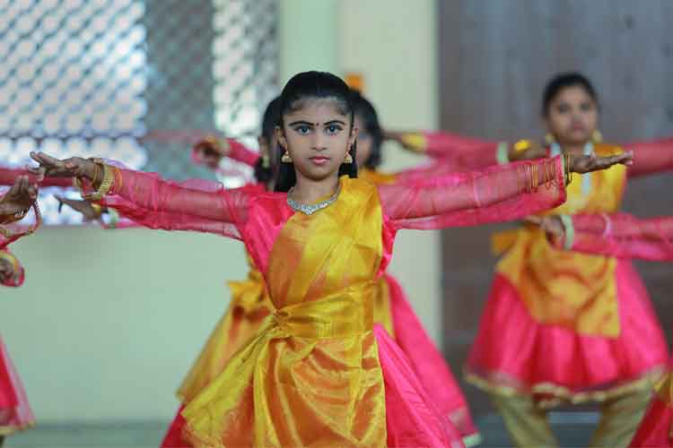 Perks school students practicing Bharatha Natyam